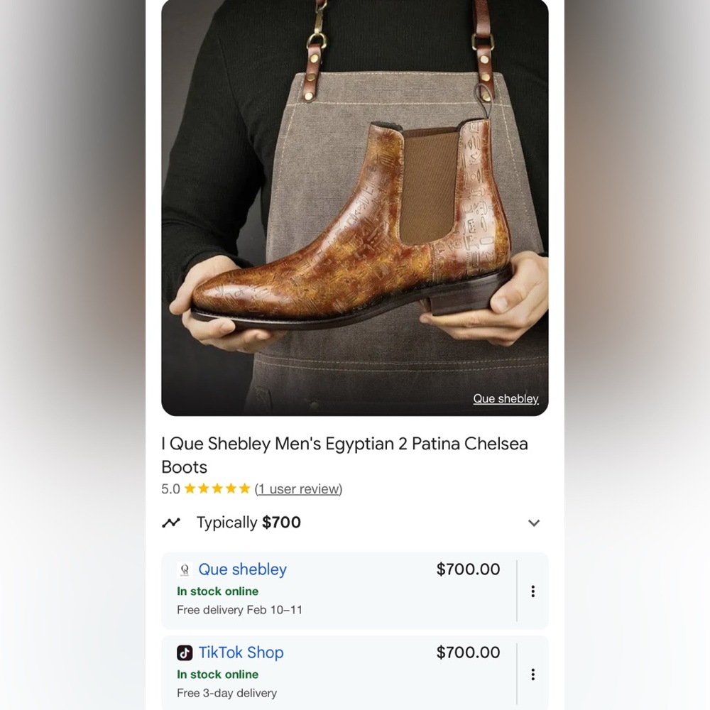 Que Shebley All Leather Egyptian 2 Patina Chelsea Boots Size 12EE